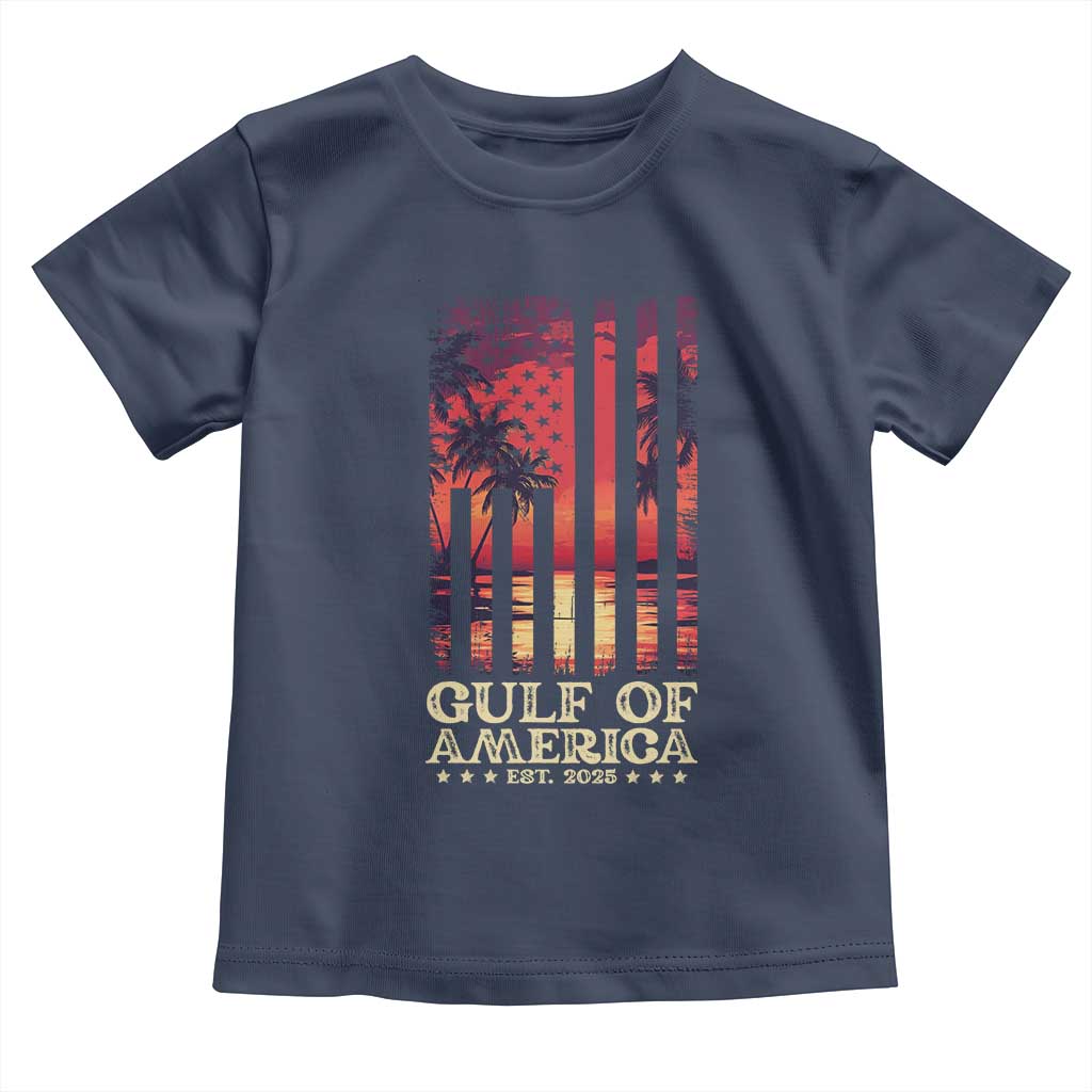 Gulf Of America Est 2025 Toddler T Shirt Sunset American Flag Gulf Mexico