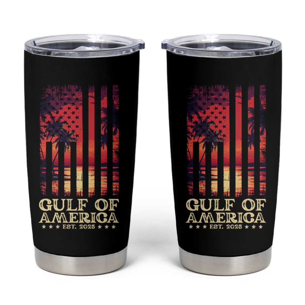 Gulf Of America Est 2025 Tumbler Cup Sunset American Flag Gulf Mexico