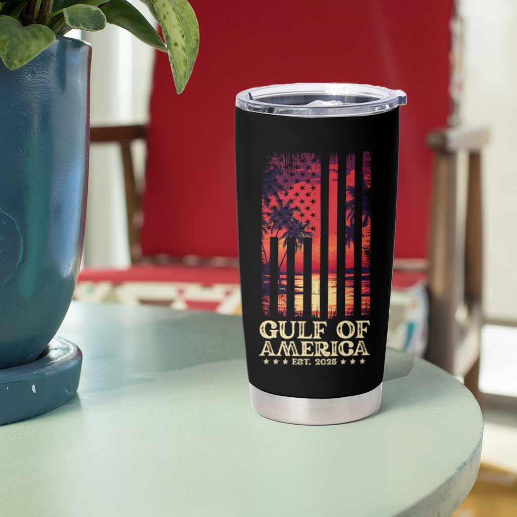 Gulf Of America Est 2025 Tumbler Cup Sunset American Flag Gulf Mexico
