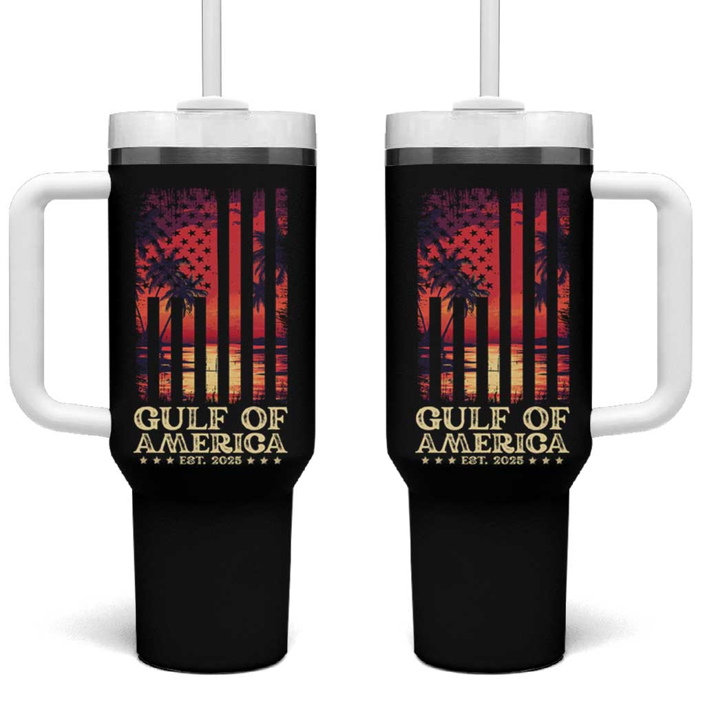 Gulf Of America Est 2025 Tumbler With Handle Sunset American Flag Gulf Mexico
