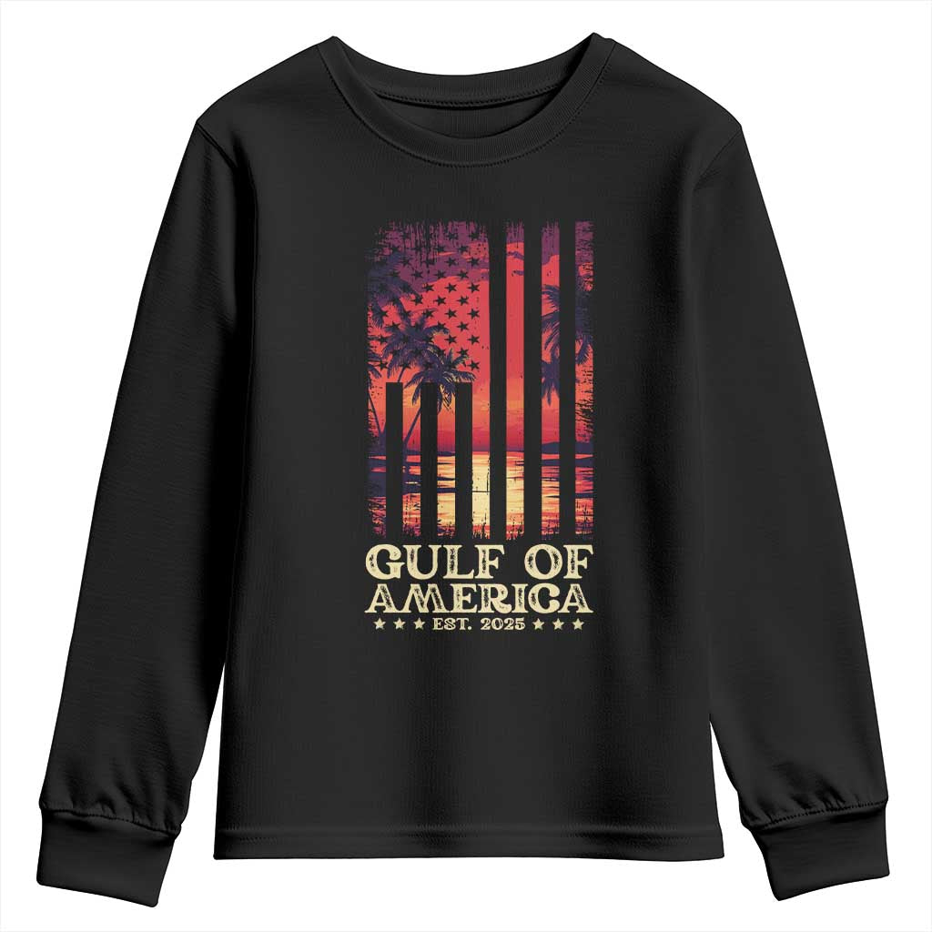 Gulf Of America Est 2025 Youth Sweatshirt Sunset American Flag Gulf Mexico