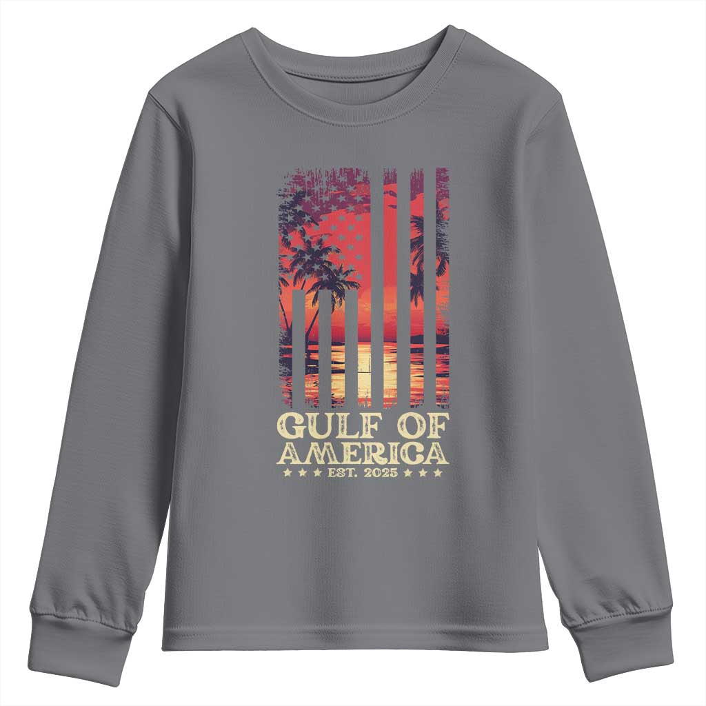 Gulf Of America Est 2025 Youth Sweatshirt Sunset American Flag Gulf Mexico