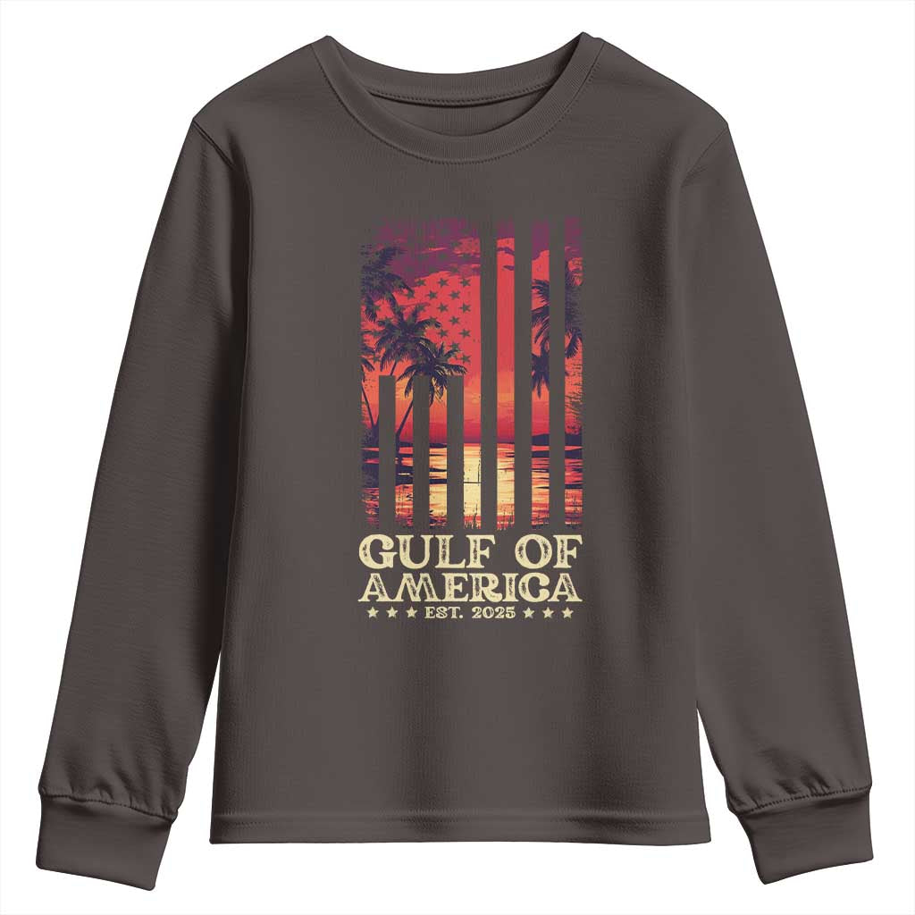 Gulf Of America Est 2025 Youth Sweatshirt Sunset American Flag Gulf Mexico