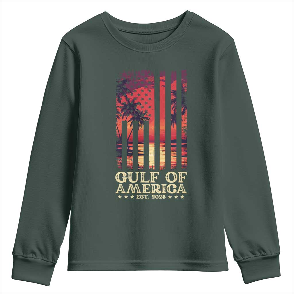 Gulf Of America Est 2025 Youth Sweatshirt Sunset American Flag Gulf Mexico