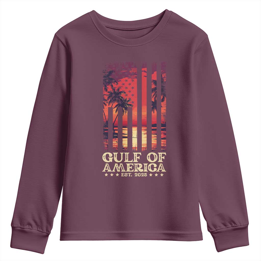 Gulf Of America Est 2025 Youth Sweatshirt Sunset American Flag Gulf Mexico