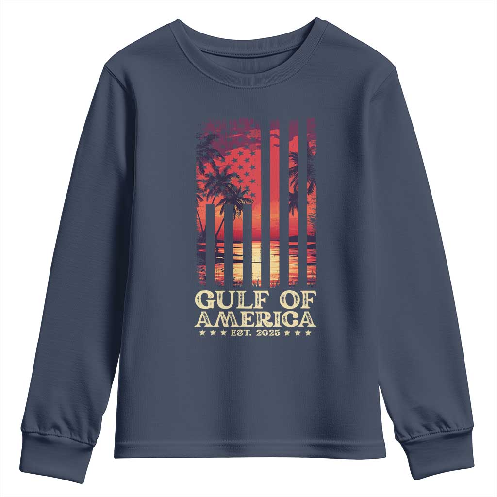Gulf Of America Est 2025 Youth Sweatshirt Sunset American Flag Gulf Mexico