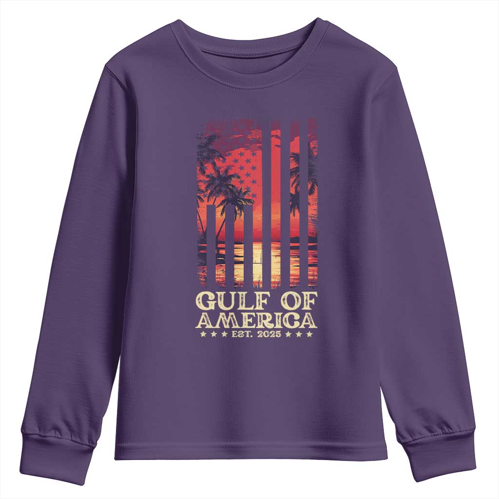 Gulf Of America Est 2025 Youth Sweatshirt Sunset American Flag Gulf Mexico