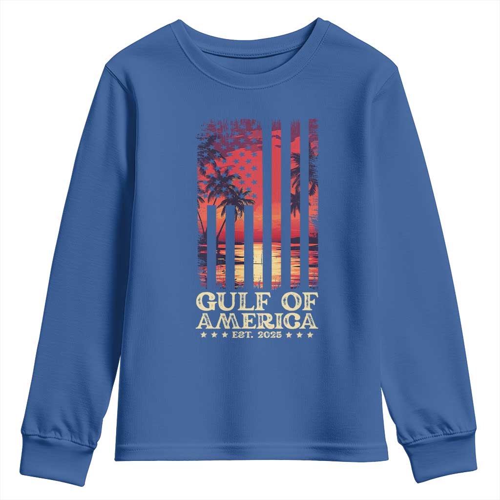 Gulf Of America Est 2025 Youth Sweatshirt Sunset American Flag Gulf Mexico