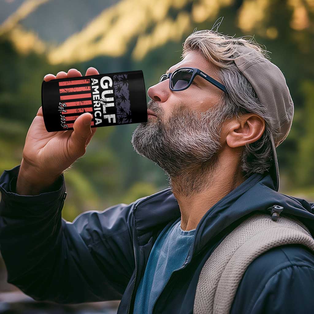 Gulf Of America 4 in 1 Can Cooler Tumbler Est 2025 American Flag Gulf Mexico