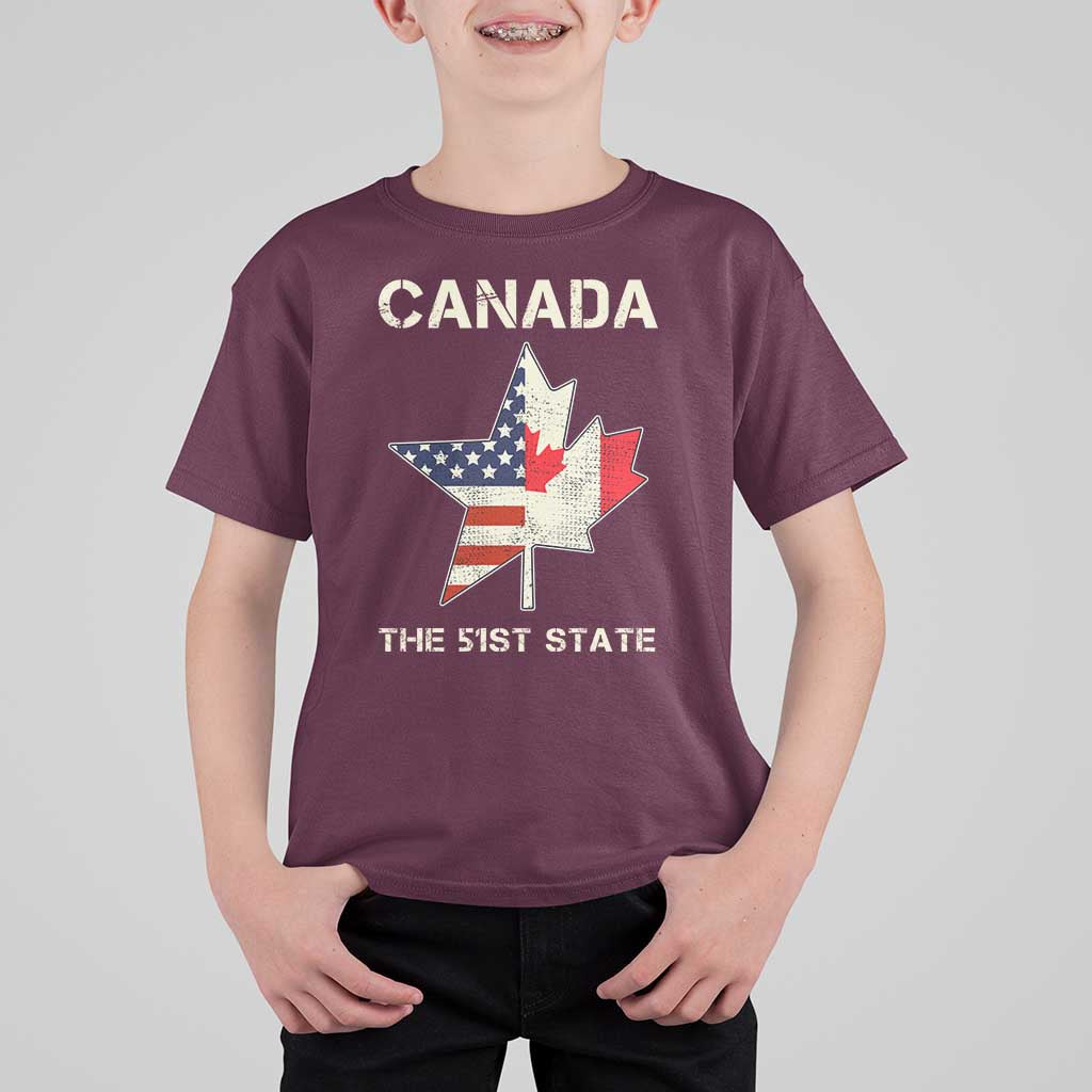 Canada The 51st State T Shirt For Kid Maple Canadian American Flag