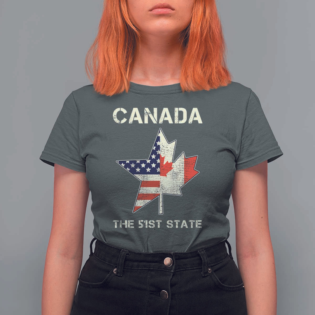 Canada The 51st State T Shirt For Women Maple Canadian American Flag