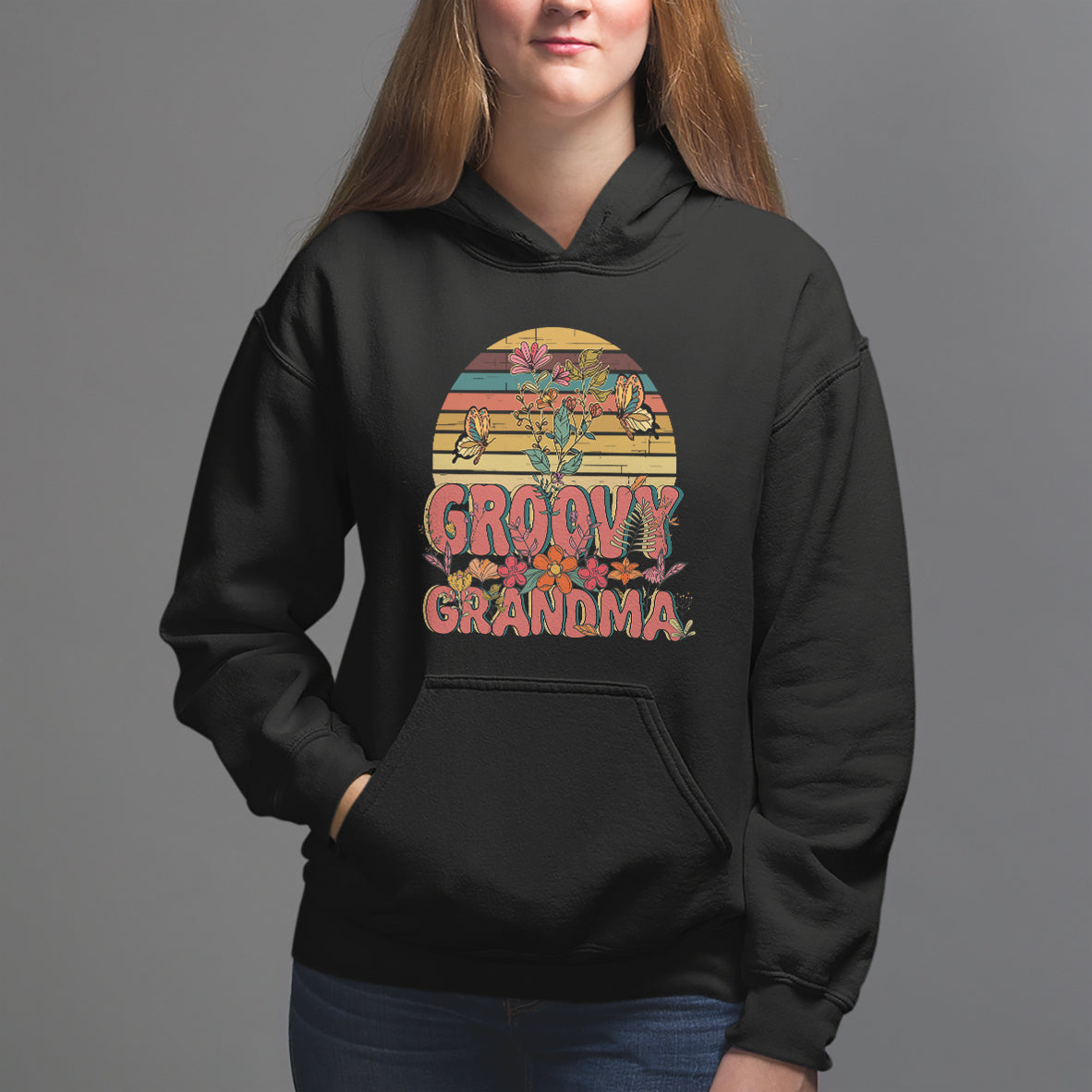 Mother's Day Grandma Groovy Floral Hippie Retro Flower Hoodie - Wonder Print Shop