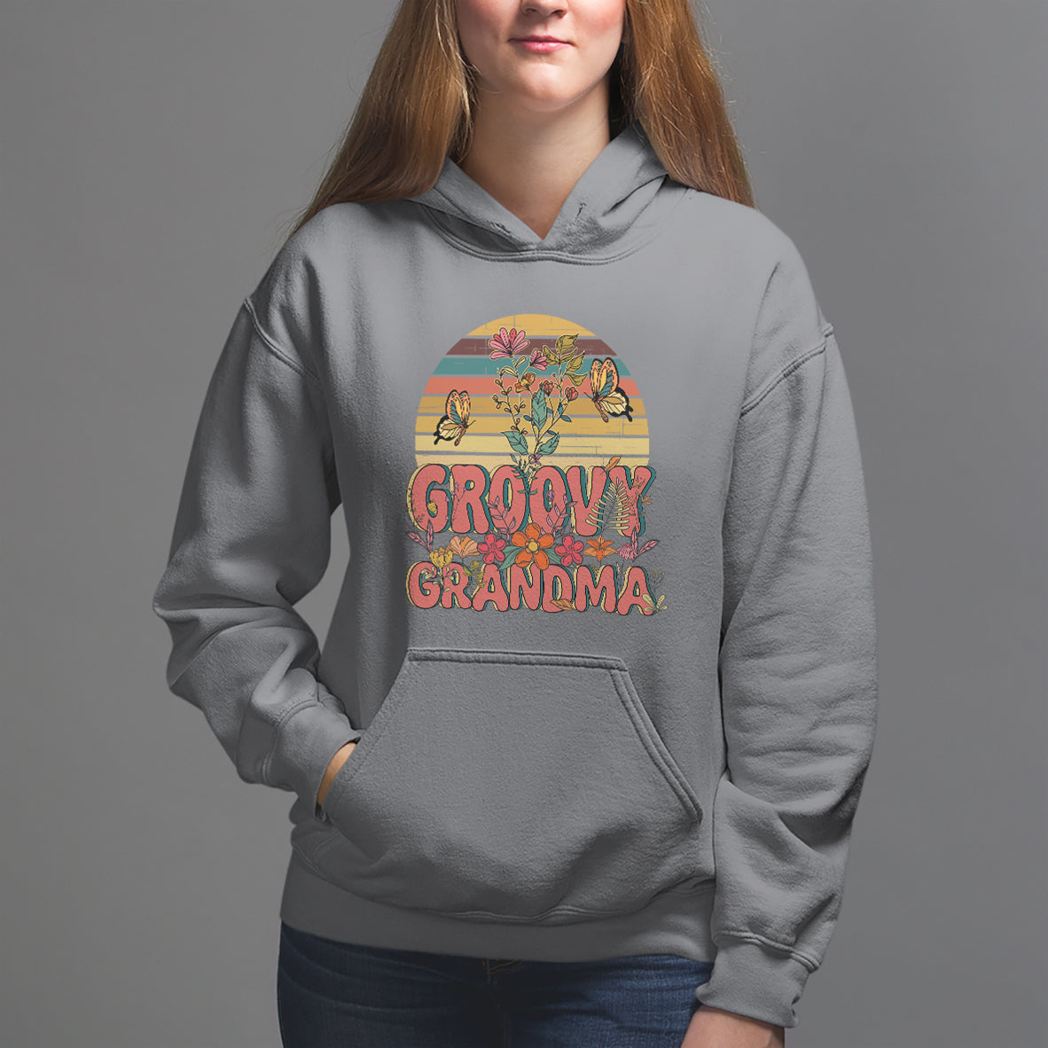 Mother's Day Grandma Groovy Floral Hippie Retro Flower Hoodie - Wonder Print Shop