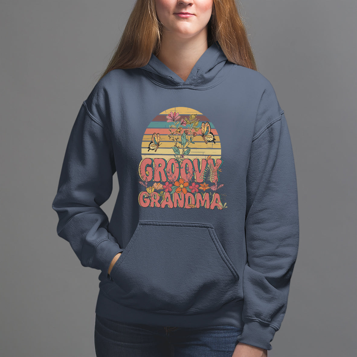 Mother's Day Grandma Groovy Floral Hippie Retro Flower Hoodie - Wonder Print Shop