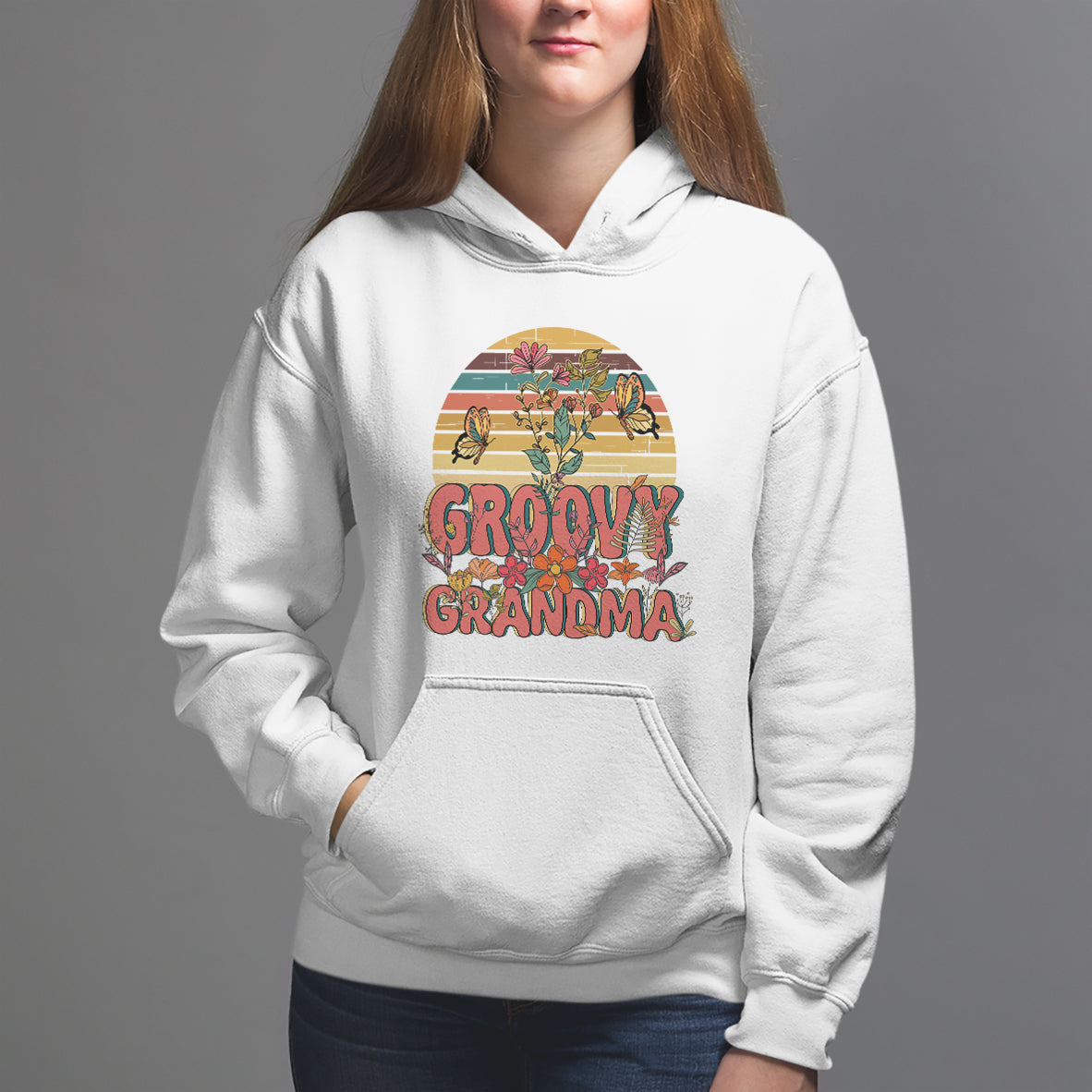 Mother's Day Grandma Groovy Floral Hippie Retro Flower Hoodie - Wonder Print Shop