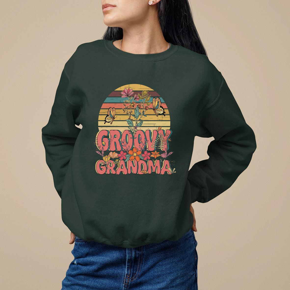 Mother's Day Grandma Groovy Floral Hippie Retro Flower Sweatshirt - Wonder Print Shop