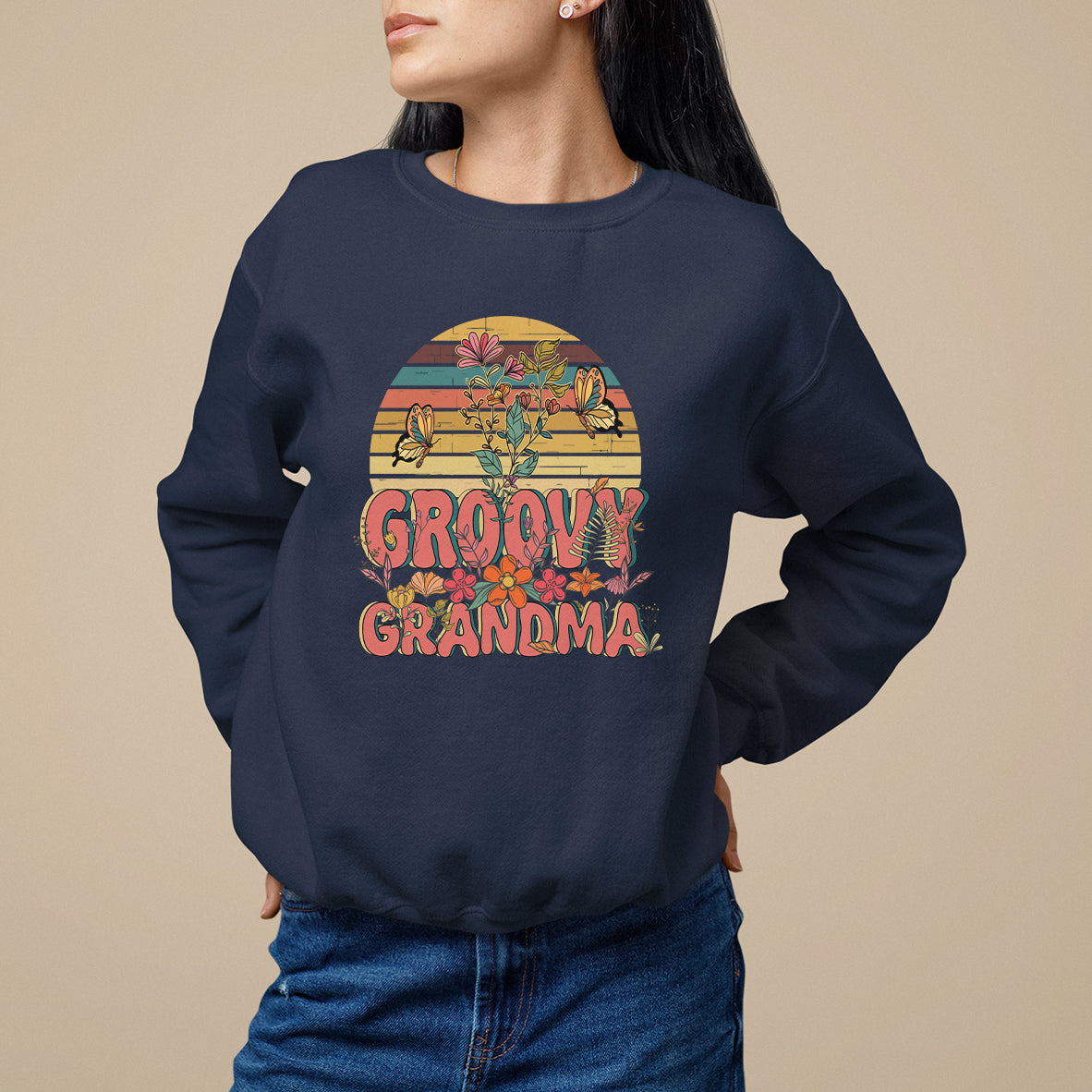 Mother's Day Grandma Groovy Floral Hippie Retro Flower Sweatshirt - Wonder Print Shop