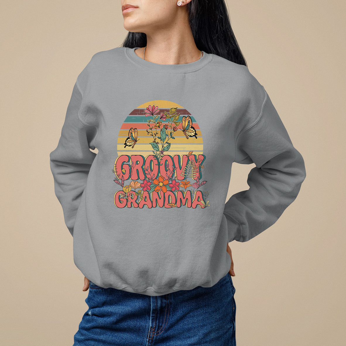 Mother's Day Grandma Groovy Floral Hippie Retro Flower Sweatshirt - Wonder Print Shop