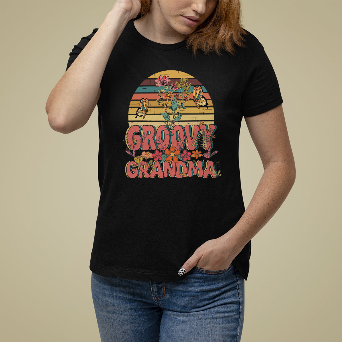 Mother's Day Grandma Groovy Floral Hippie Retro Flower T Shirt For Women - Wonder Print Shop