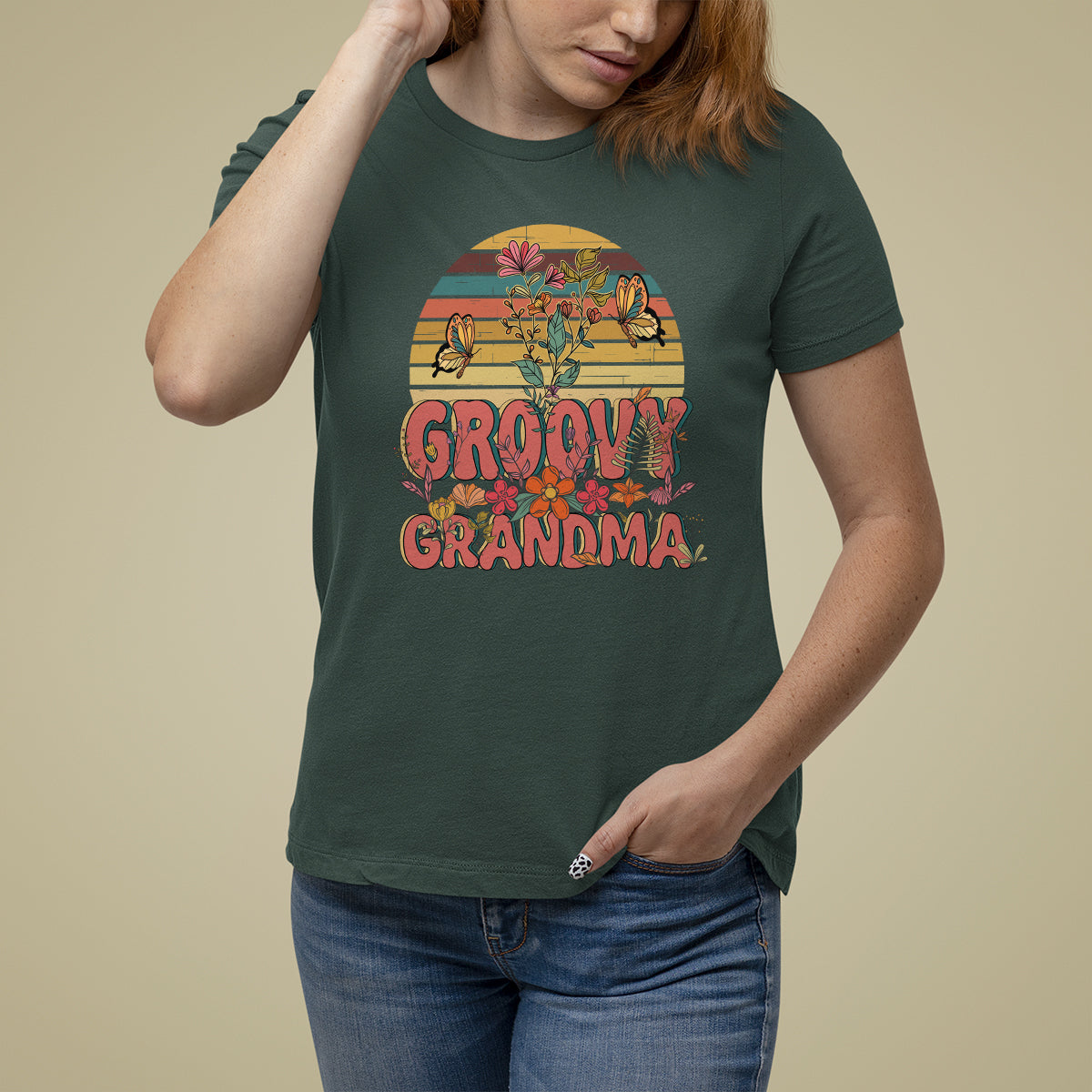 Mother's Day Grandma Groovy Floral Hippie Retro Flower T Shirt For Women - Wonder Print Shop