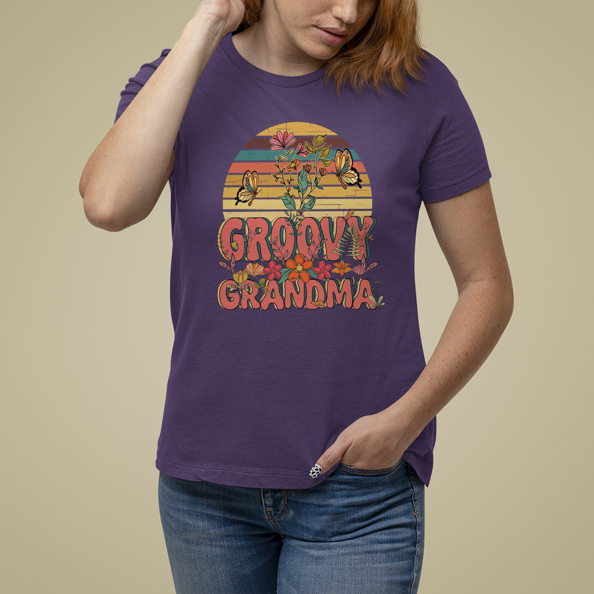 Mother's Day Grandma Groovy Floral Hippie Retro Flower T Shirt For Women - Wonder Print Shop