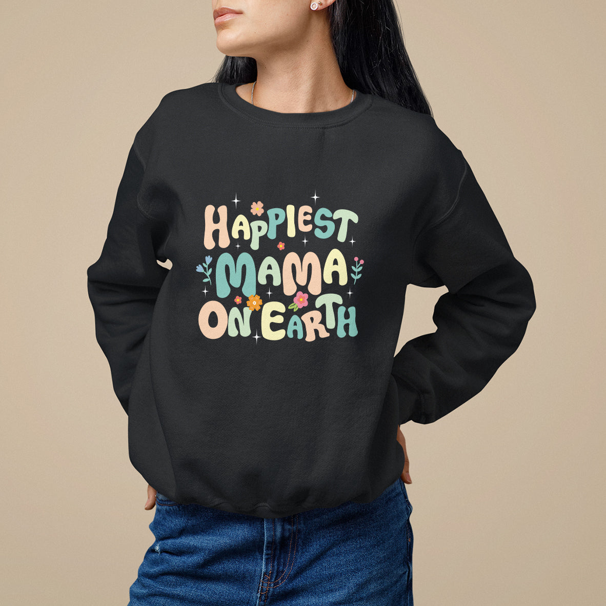 Mother's Day Sweatshirt Happiest Mama On Earth Groovy - Wonder Print Shop