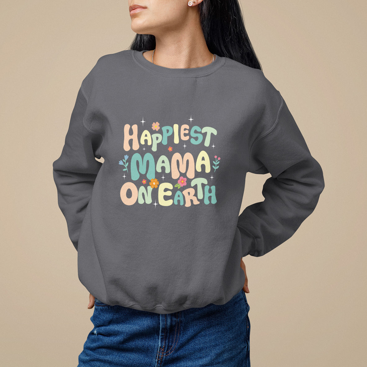 Mother's Day Sweatshirt Happiest Mama On Earth Groovy - Wonder Print Shop