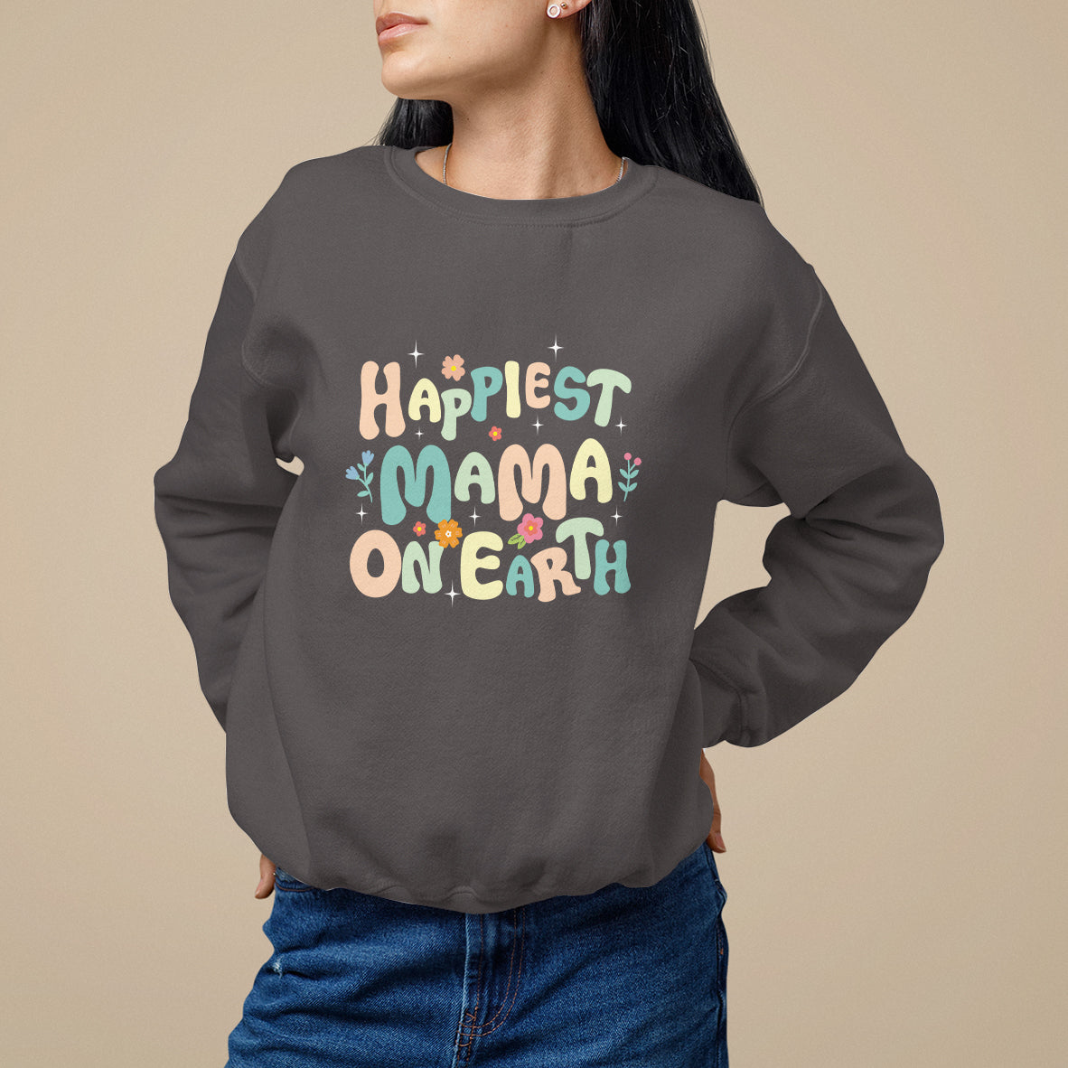 Mother's Day Sweatshirt Happiest Mama On Earth Groovy - Wonder Print Shop