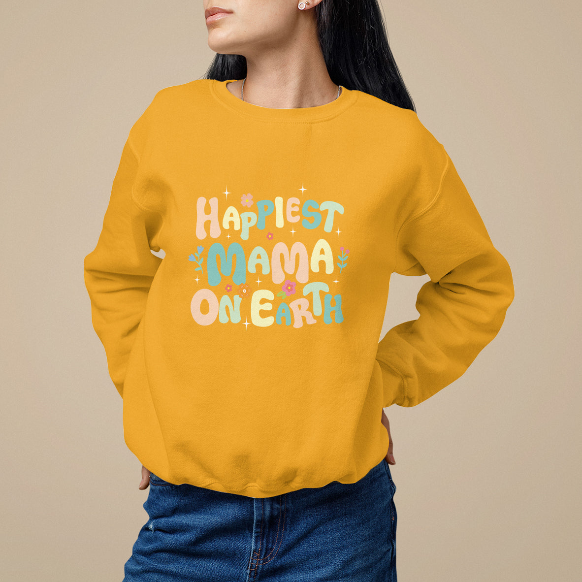 Mother's Day Sweatshirt Happiest Mama On Earth Groovy - Wonder Print Shop