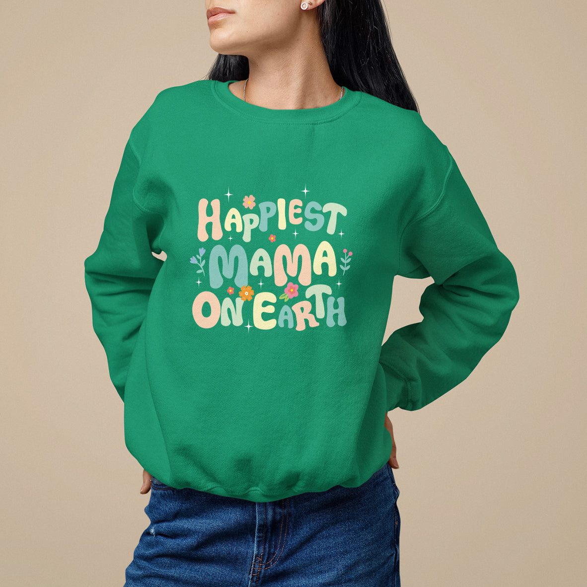 Mother's Day Sweatshirt Happiest Mama On Earth Groovy - Wonder Print Shop