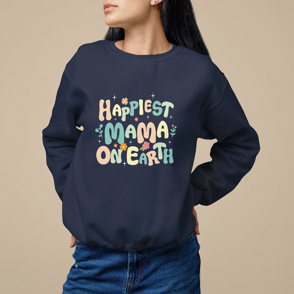 Mother's Day Sweatshirt Happiest Mama On Earth Groovy - Wonder Print Shop