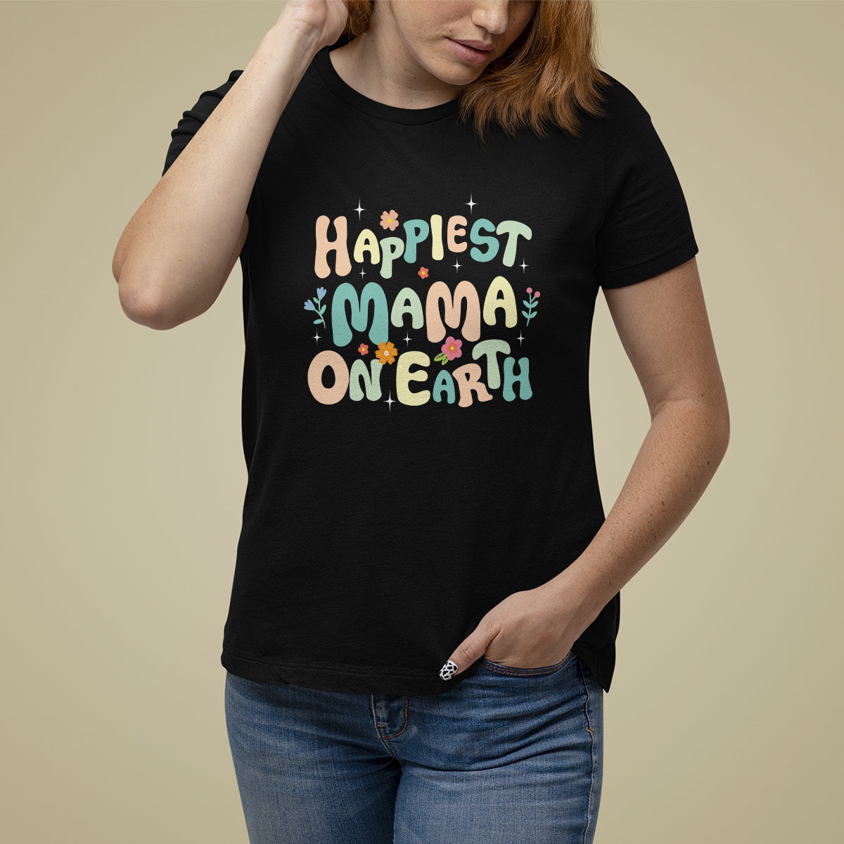 Mother's Day T Shirt For Women Happiest Mama On Earth Groovy - Wonder Print Shop