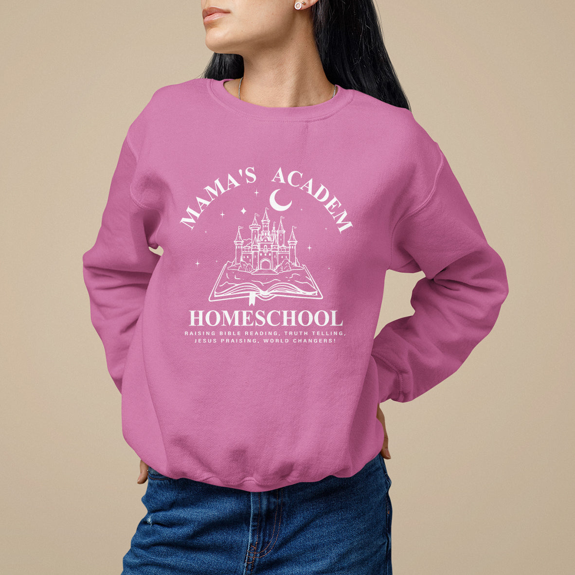 Mother's Day Sweatshirt Mama's Academy Homeschool Cute Stay At Home Mom - Wonder Print Shop