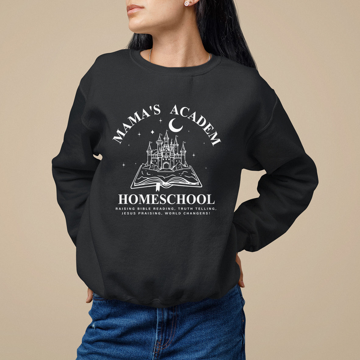 Mother's Day Sweatshirt Mama's Academy Homeschool Cute Stay At Home Mom - Wonder Print Shop