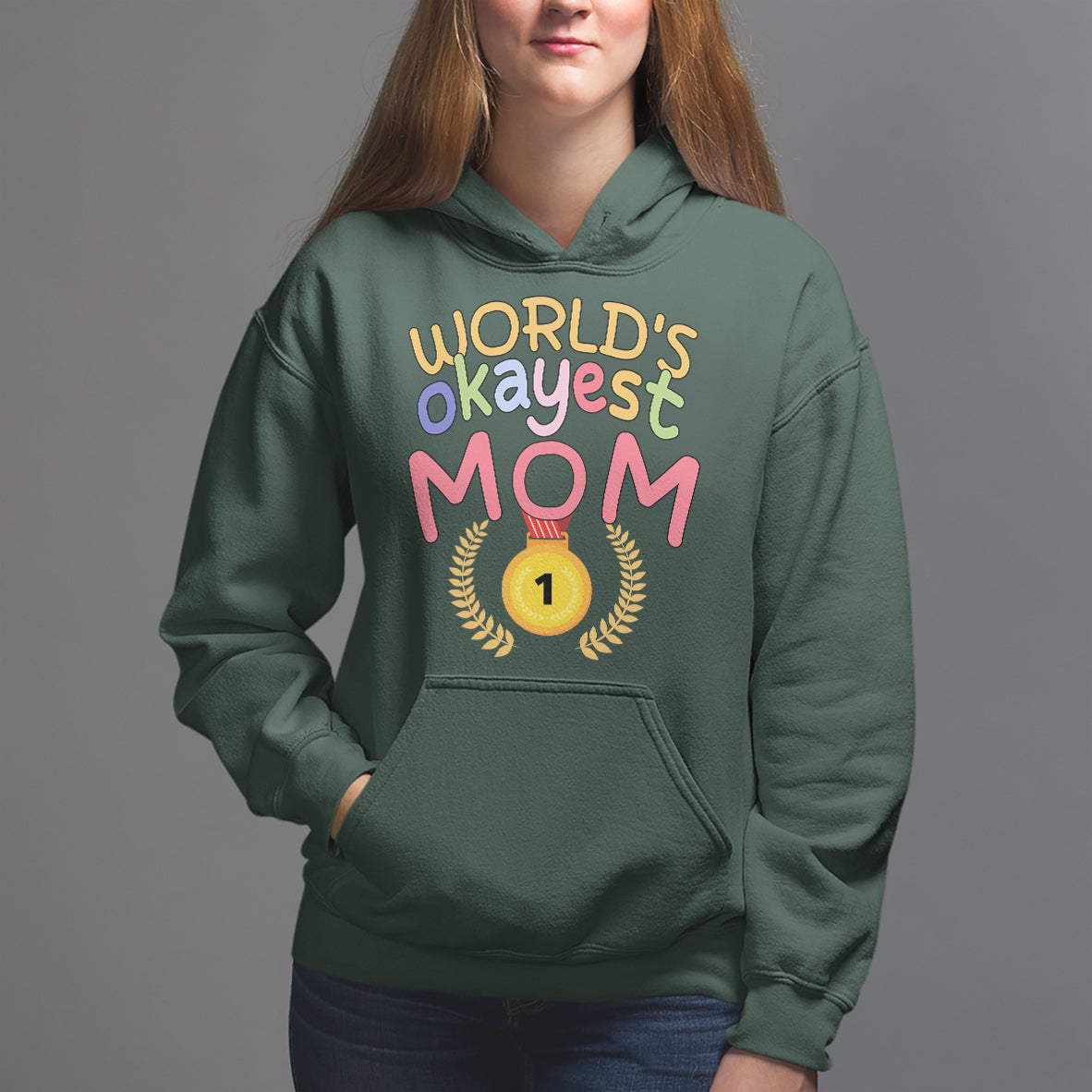 Mother's Day Hoodie World's Okayest Mom Medal - Wonder Print Shop