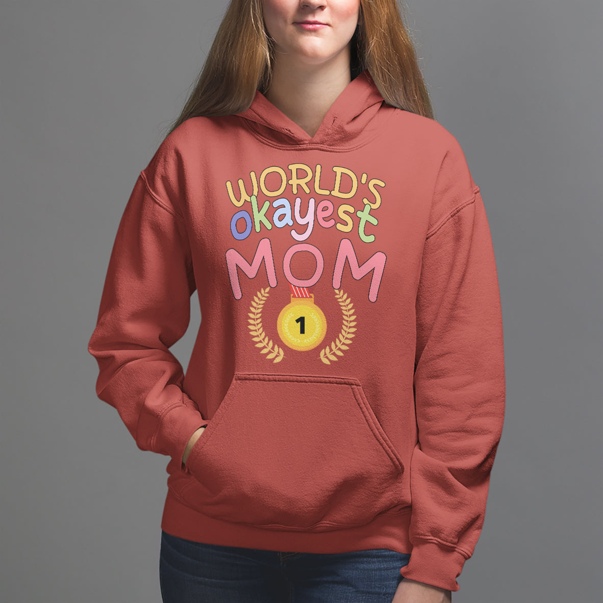 Mother's Day Hoodie World's Okayest Mom Medal - Wonder Print Shop
