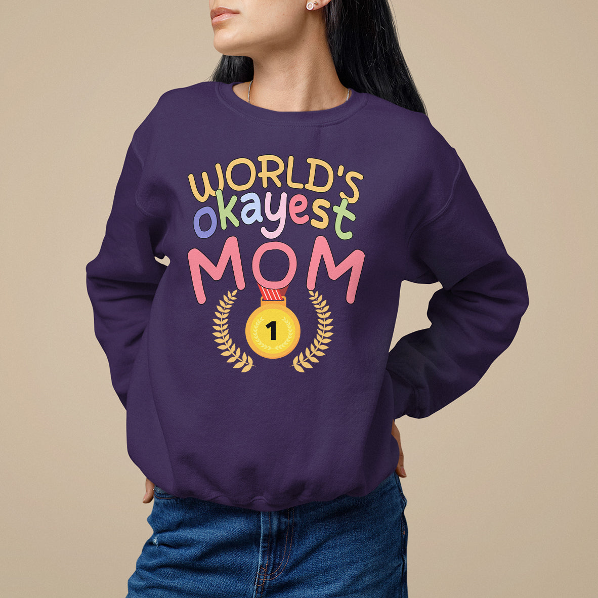 Mother's Day Sweatshirt World's Okayest Mom Medal - Wonder Print Shop