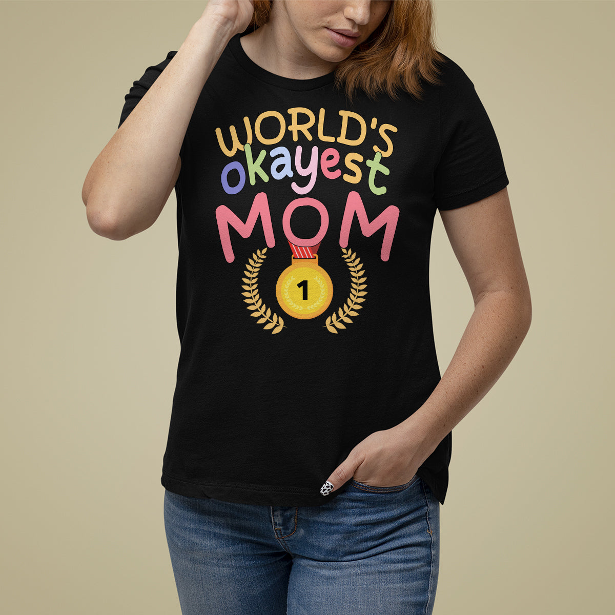 Mother's Day T Shirt For Women World's Okayest Mom Medal - Wonder Print Shop