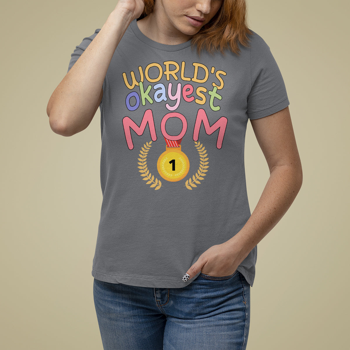 Mother's Day T Shirt For Women World's Okayest Mom Medal - Wonder Print Shop