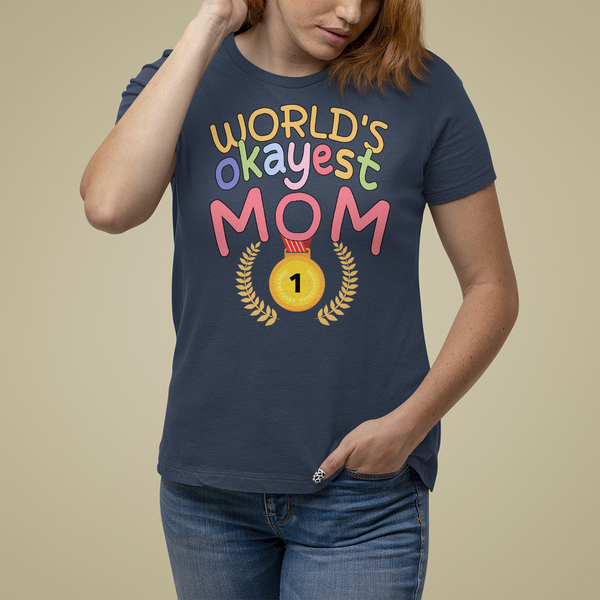 Mother's Day T Shirt For Women World's Okayest Mom Medal - Wonder Print Shop
