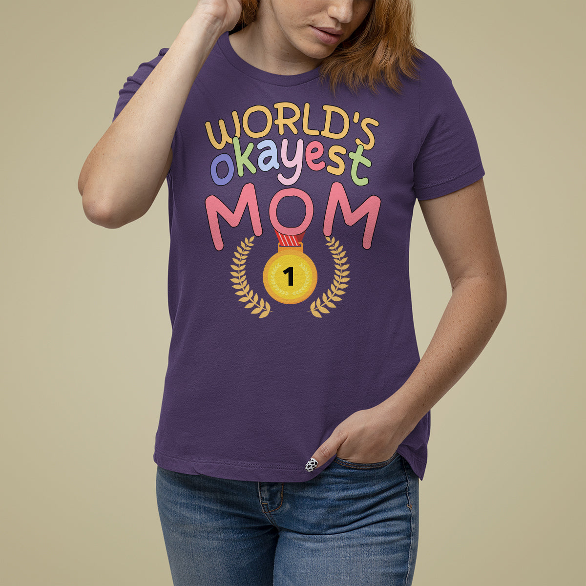 Mother's Day T Shirt For Women World's Okayest Mom Medal - Wonder Print Shop