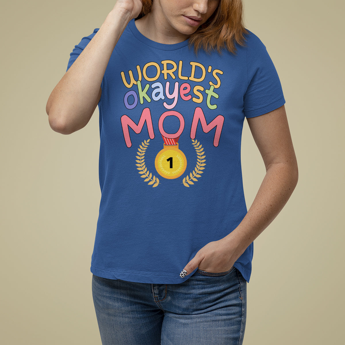 Mother's Day T Shirt For Women World's Okayest Mom Medal - Wonder Print Shop