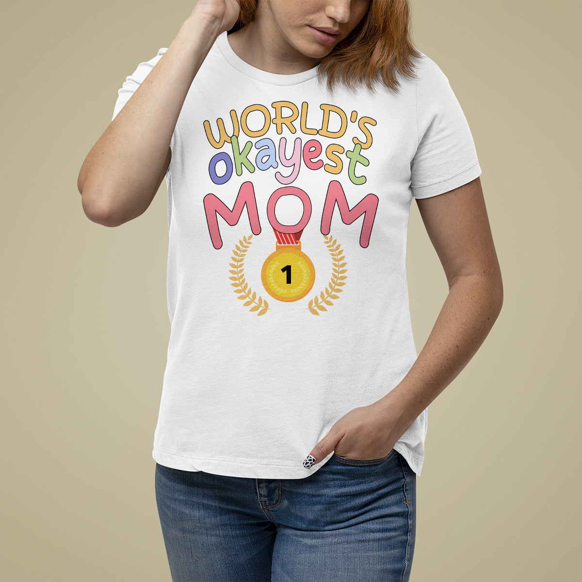 Mother's Day T Shirt For Women World's Okayest Mom Medal - Wonder Print Shop