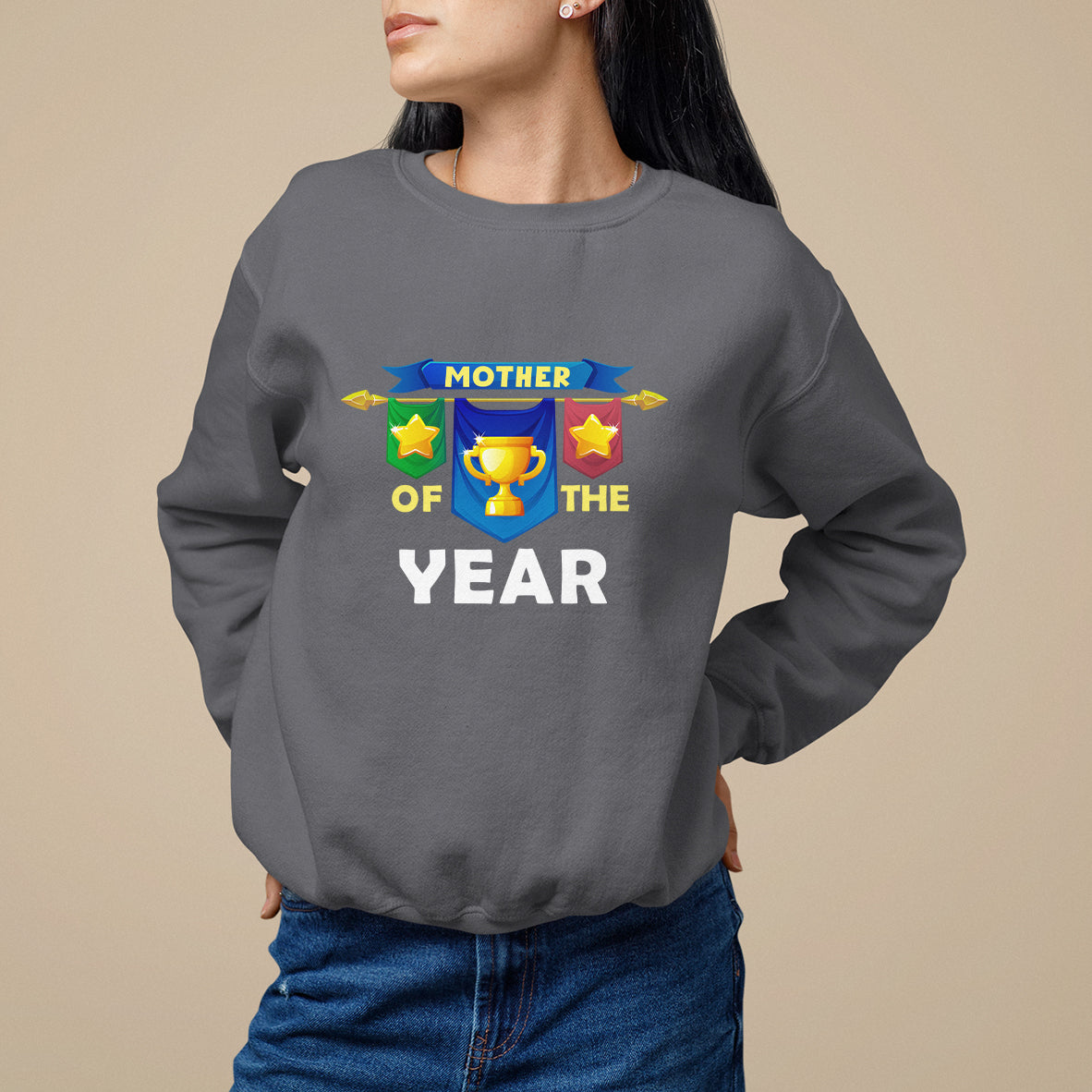 Mother's Day Sweatshirt Mother Of The Year Award Medal - Wonder Print Shop