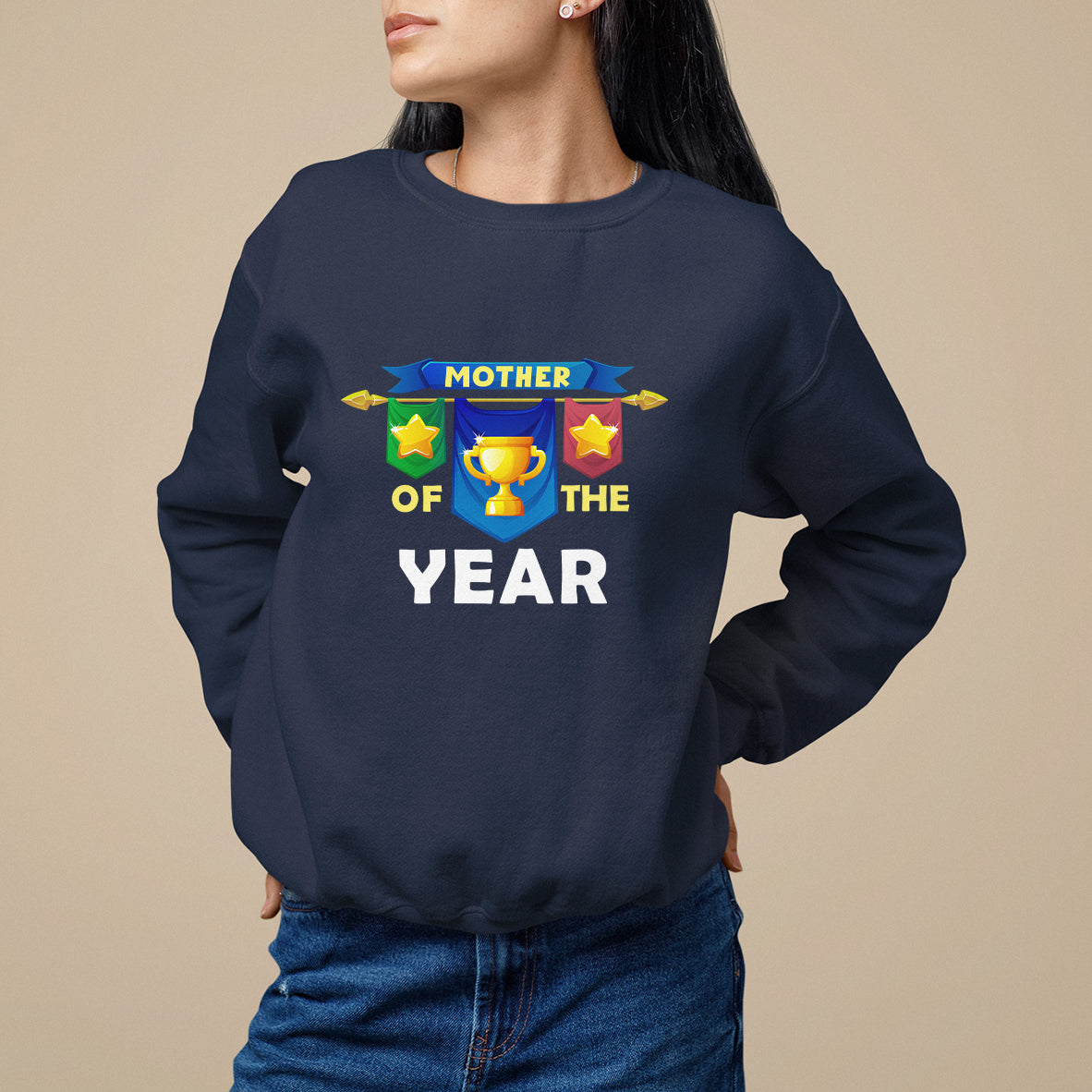 Mother's Day Sweatshirt Mother Of The Year Award Medal - Wonder Print Shop