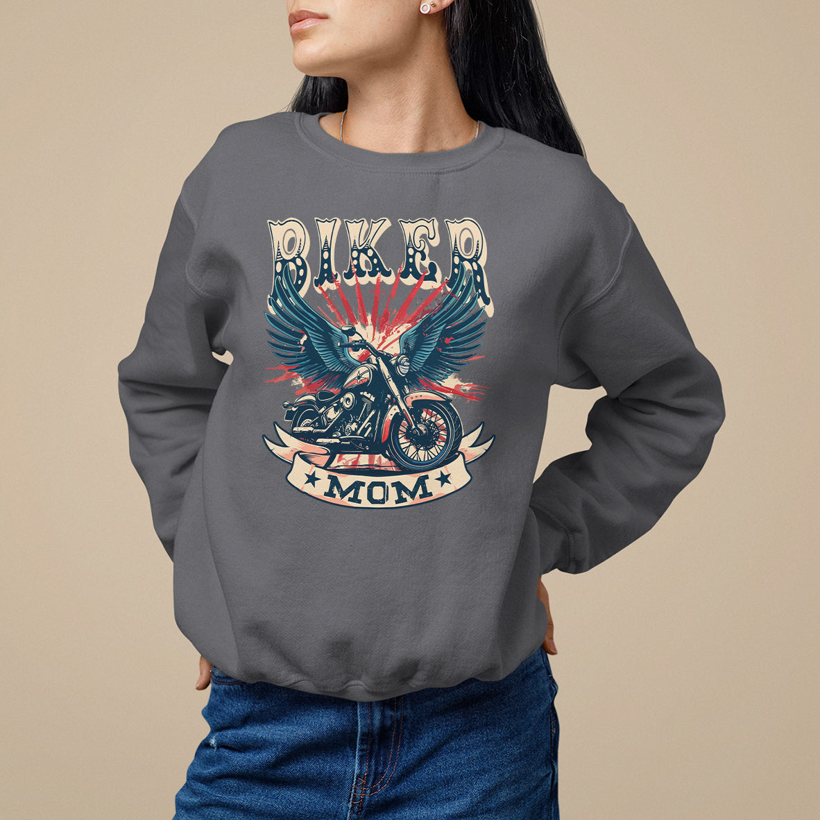 Mother's Day Sweatshirt Biker Mom Cool Mommy Motorcycle - Wonder Print Shop