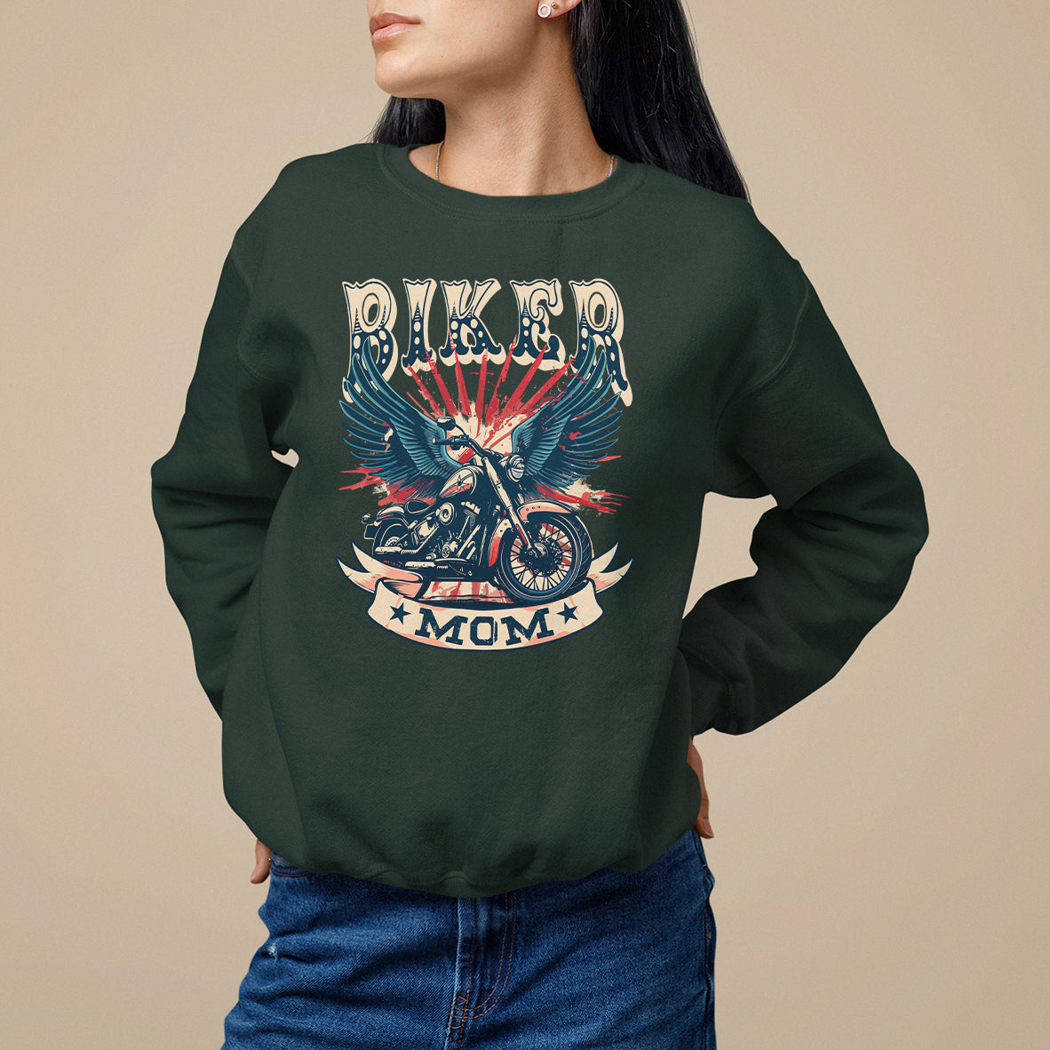 Mother's Day Sweatshirt Biker Mom Cool Mommy Motorcycle - Wonder Print Shop