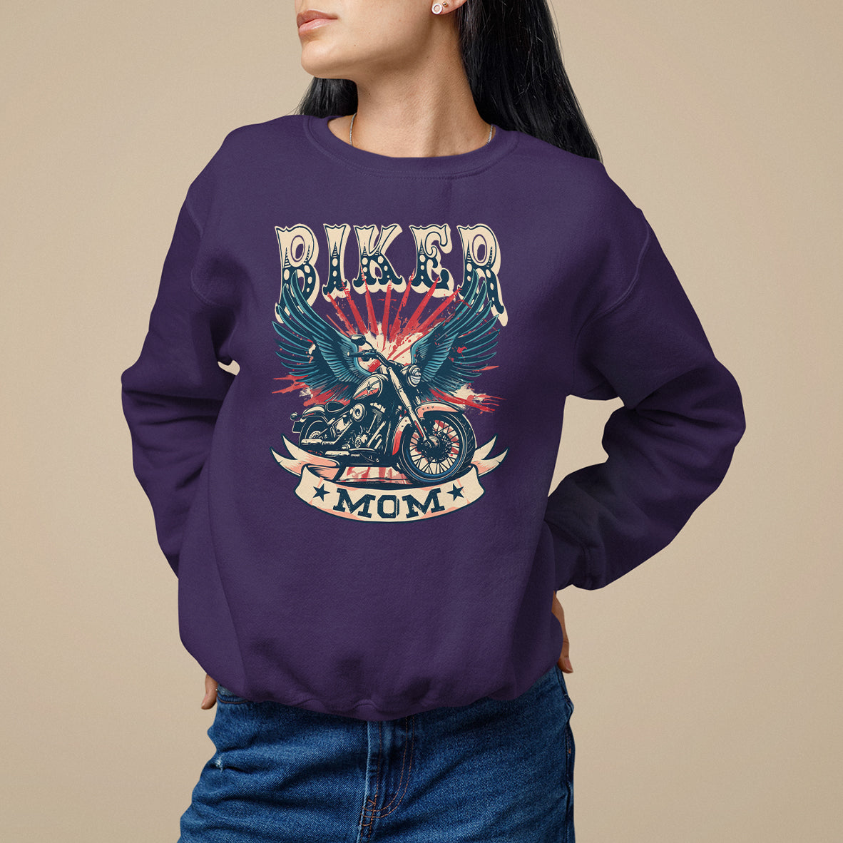 Mother's Day Sweatshirt Biker Mom Cool Mommy Motorcycle - Wonder Print Shop