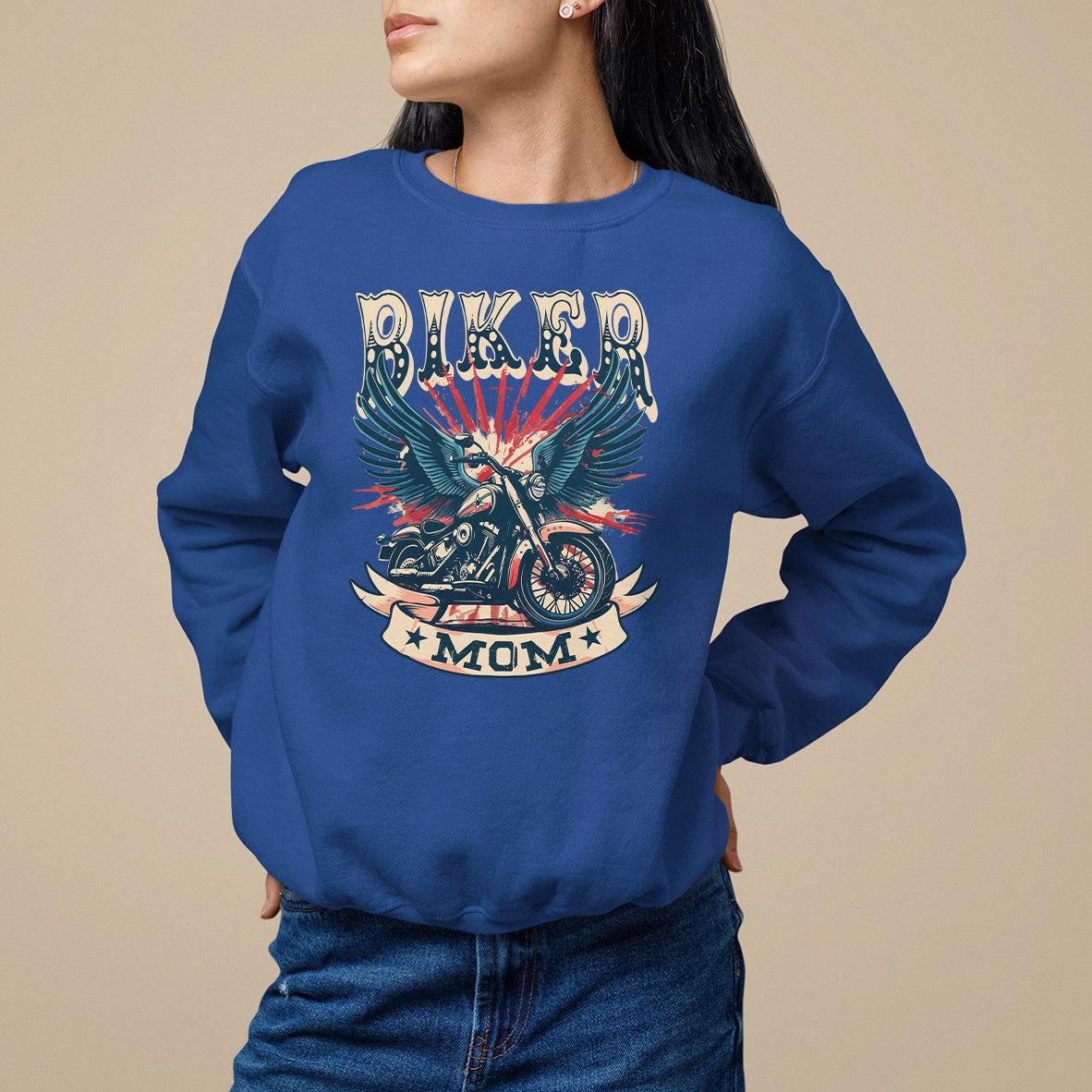 Mother's Day Sweatshirt Biker Mom Cool Mommy Motorcycle - Wonder Print Shop