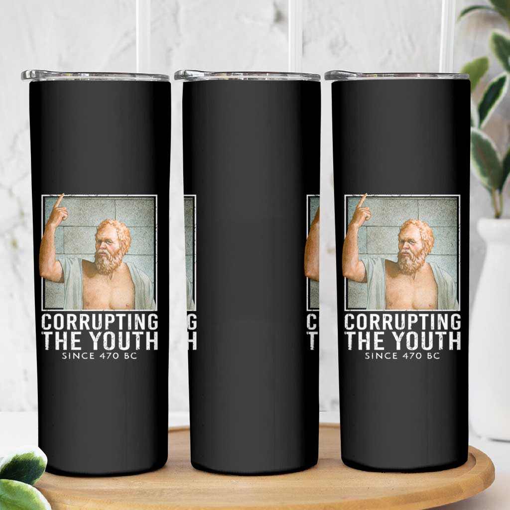 Funny Greek Philosophy Socrates Skinny Tumbler Corrupting The Youth Philosopher